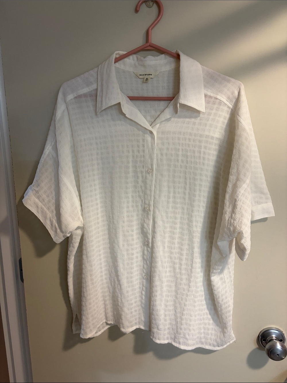 Max Studio Waffle-Textured Short-Sleeve Button-Down Shirt